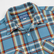 IHSH-442-SAX - 9oz Selvedge Flannel Work Shirt - Sax Blue Check