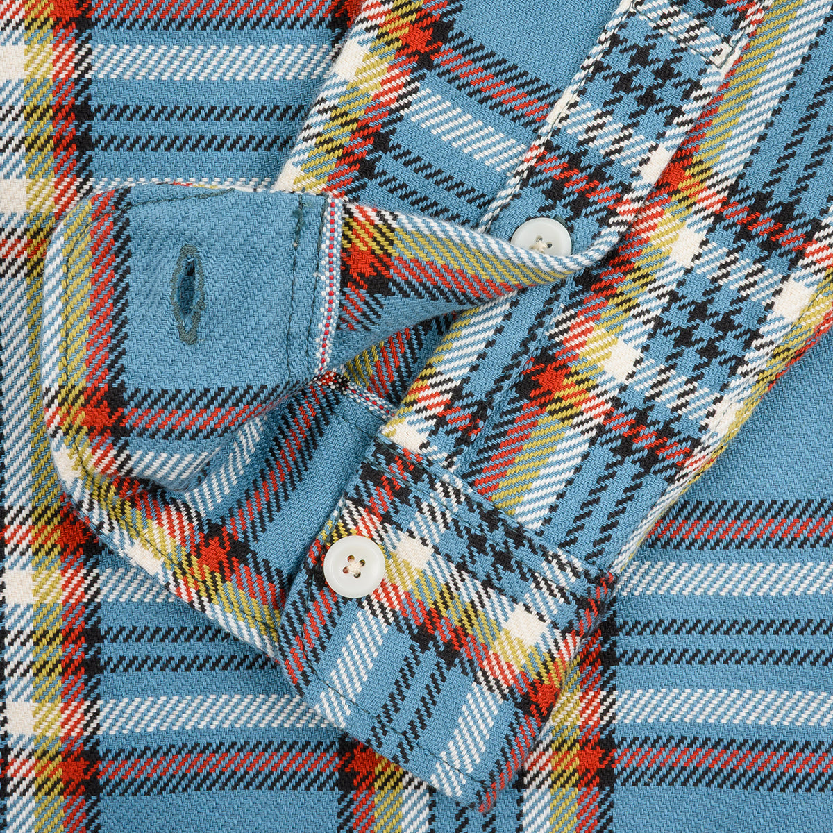 IHSH-442-SAX - 9oz Selvedge Flannel Work Shirt - Sax Blue Check