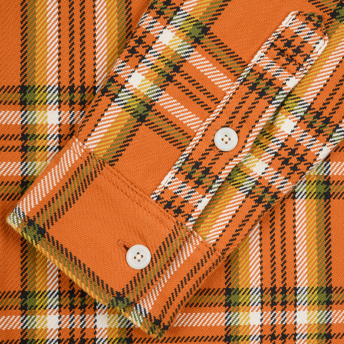 IHSH-442-ORA - 9oz Selvedge Flannel Work Shirt - Orange Check