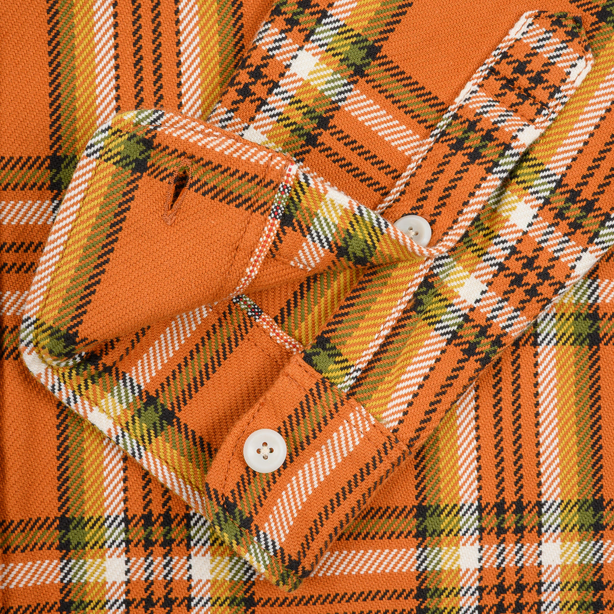 IHSH-442-ORA - 9oz Selvedge Flannel Work Shirt - Orange Check