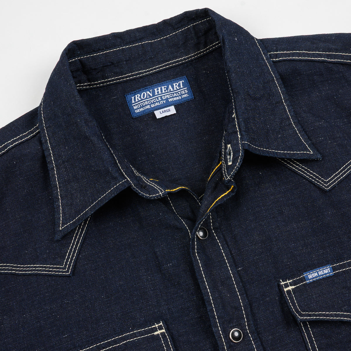 IHSH-444-IND - 7oz Cotton Linen Chambray Western Shirt - Indigo