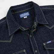 IHSH-444-IND - 7oz Cotton Linen Chambray Western Shirt - Indigo