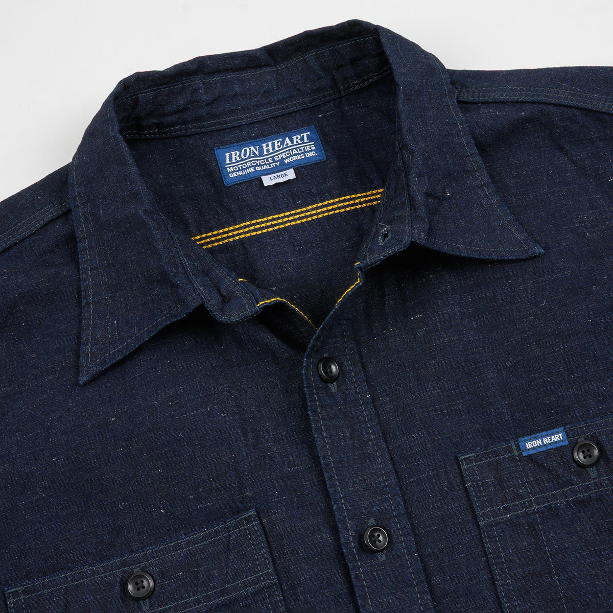 IHSH-443-IND - 7oz Cotton Linen Chambray Work Shirt - Indigo