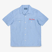IHSH-447-SAX - 5oz Cotton Linen Open Collar Short Sleeve Shirt - Sax Blue