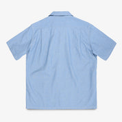 IHSH-447-SAX - 5oz Cotton Linen Open Collar Short Sleeve Shirt - Sax Blue