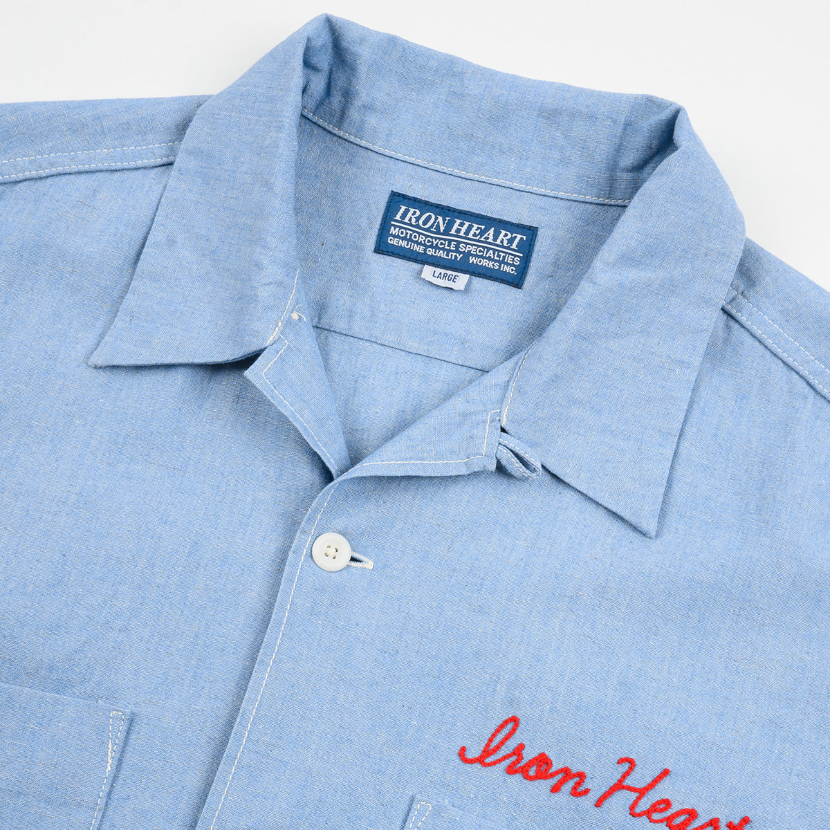 IHSH-447-SAX - 5oz Cotton Linen Open Collar Short Sleeve Shirt - Sax Blue