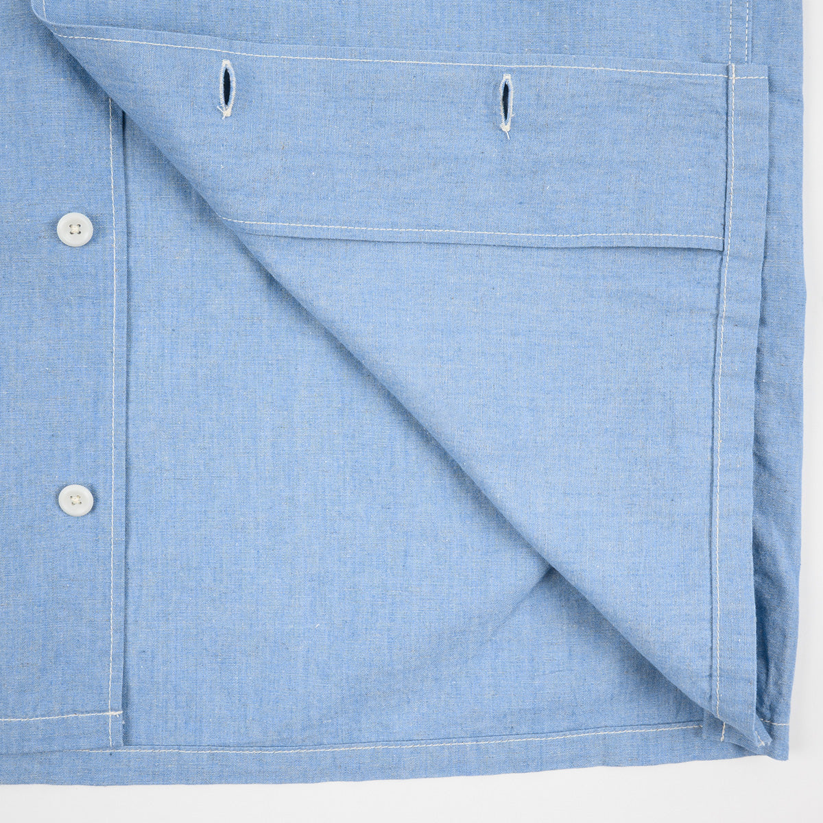 IHSH-447-SAX - 5oz Cotton Linen Open Collar Short Sleeve Shirt - Sax Blue