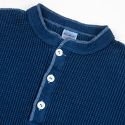 IHTL-1213-IND - Waffle Knit Long Sleeved Thermal Henley - Indigo Dyed