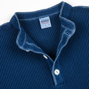 IHTL-1213-IND - Waffle Knit Long Sleeved Thermal Henley - Indigo Dyed