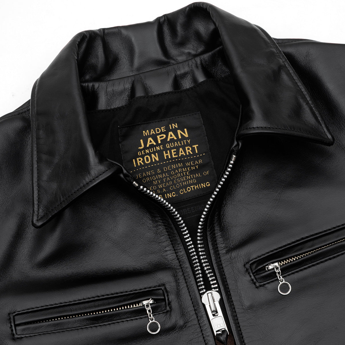 IHJ-54-BLK - Japanese Horsehide Rider’s Jacket with collar - Black (Tea-Core Dyed)