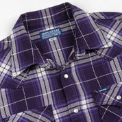 IHSH-439-PUR - 9oz Selvedge Flannel Western Shirt - Purple Check