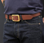 Image showing the IHB-11-BRN - Heavy Duty "Tochigi" Leather Belt Brown which is a Belts described by the following info Accessories, Belts, Iron Heart, Released and sold on the IRON HEART GERMANY online store