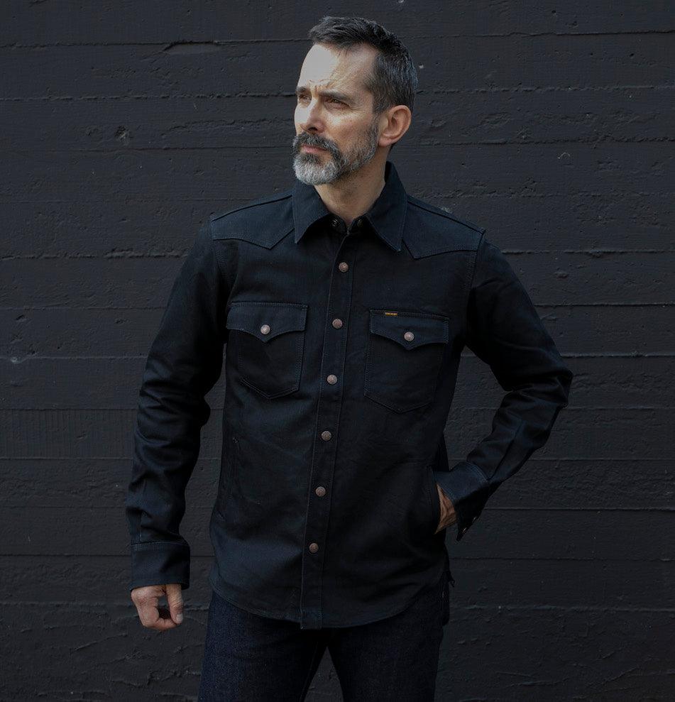 Image showing the IHSH-362-SBG - 16oz Non-Selvedge Denim CPO Shirt - Superblack (Fades to Grey) which is a Shirts described by the following info Iron Heart, Released, Shirts, Tops and sold on the IRON HEART GERMANY online store