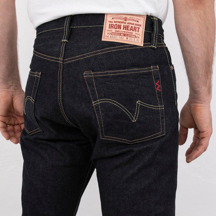 High Rise Tapered Cut Jeans - Indigo which is a Jeans described by the following info 888, Bottoms, Iron Heart, Jeans, Released, Tappered and sold on the IRON HEART GERMANY online store