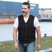 Image showing the IHV-02-BLK - 12oz Wabash/Duck Work Vest - Black/Black which is a Vests described by the following info Iron Heart, Released, Tops, Vests and sold on the IRON HEART GERMANY online store