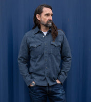 IHSH-401-NAV - Ultra Heavy Flannel Chalk Stripe Western Shirt - Navy