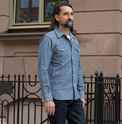 IHSH-13-BLU - 10oz Selvedge Chambray Single Yoke Western Shirt - Blue