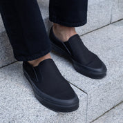 AS-040-BLK - ASAHI COTTON SLIP ON SHOES - Black/ Black