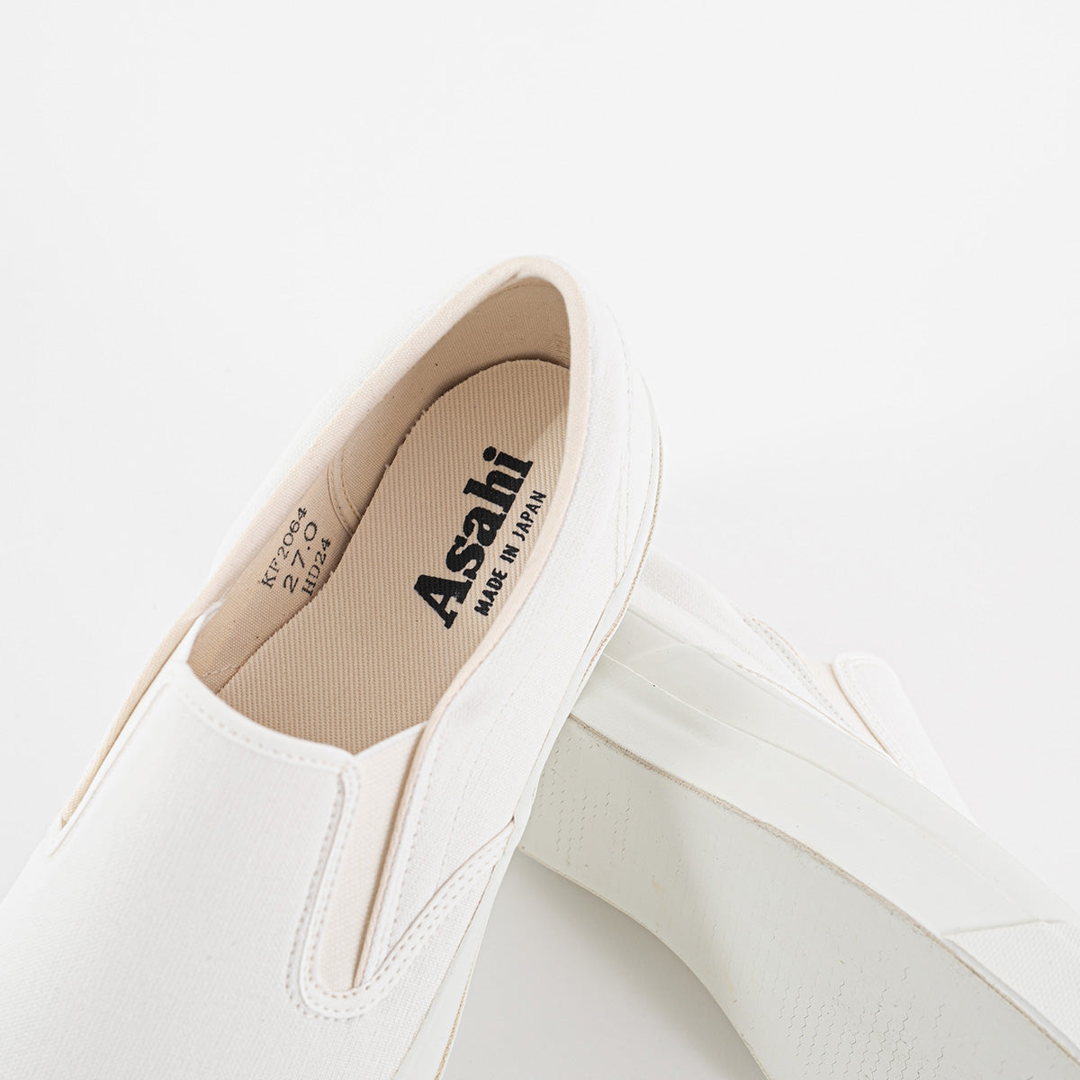 AS-040-WHT - ASAHI COTTON SLIP ON SHOES - White/ White