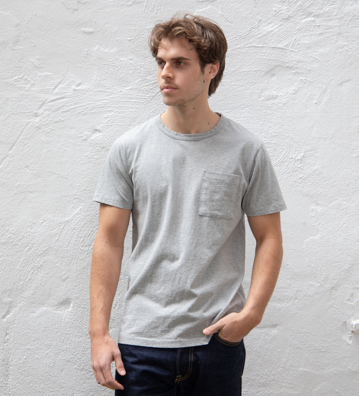 DE-TS01P-HEA - Dehen 1920 Heavy Duty Pocket T-Shirt - Heather Grey