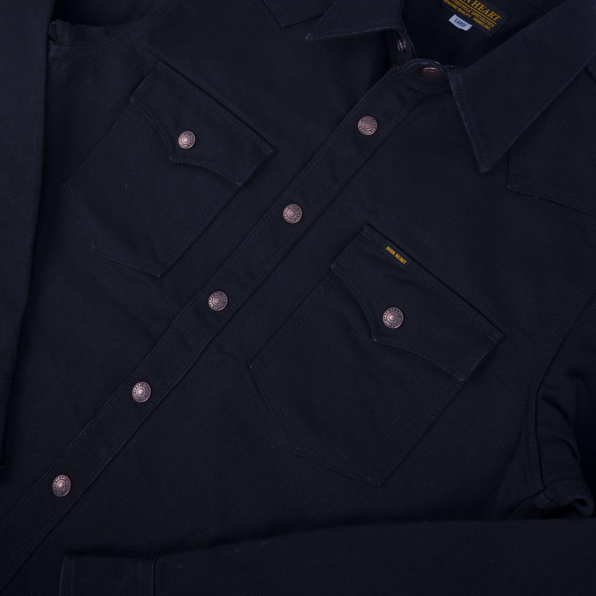 Image showing the IHSH-362-SBG - 16oz Non-Selvedge Denim CPO Shirt - Superblack (Fades to Grey) which is a Shirts described by the following info Iron Heart, Released, Shirts, Tops and sold on the IRON HEART GERMANY online store