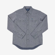 Image showing the IHSH-365-IND -8oz Herringbone Hickory Stripe Sawtooth Western Shirt - Indigo which is a Shirts described by the following info Iron Heart, Released, Shirts, Tops and sold on the IRON HEART GERMANY online store
