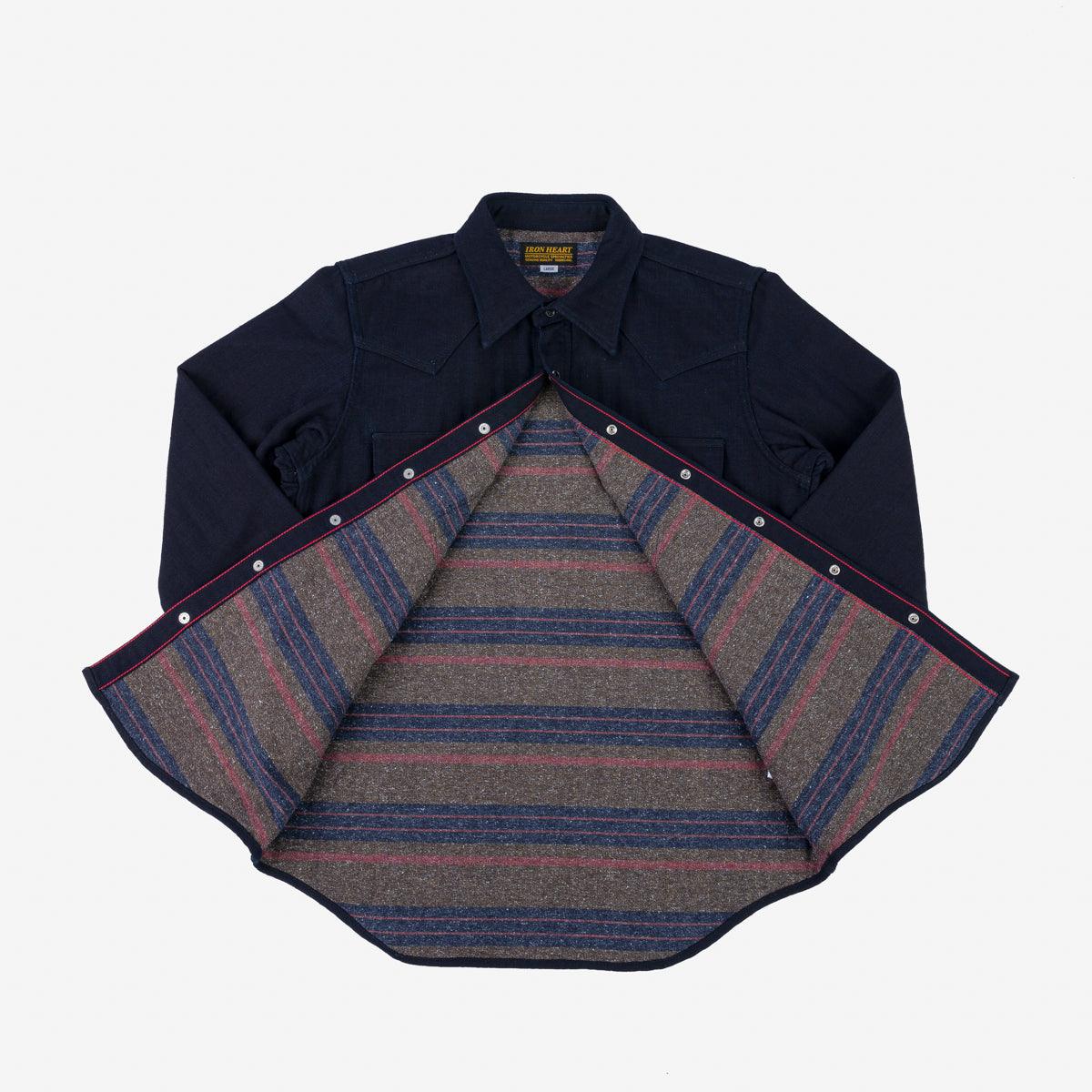 Image showing the IHSH-368-IND - 14oz Double Cloth Western Shirt - Indigo which is a Shirts described by the following info Iron Heart, Released, Shirts, Tops and sold on the IRON HEART GERMANY online store