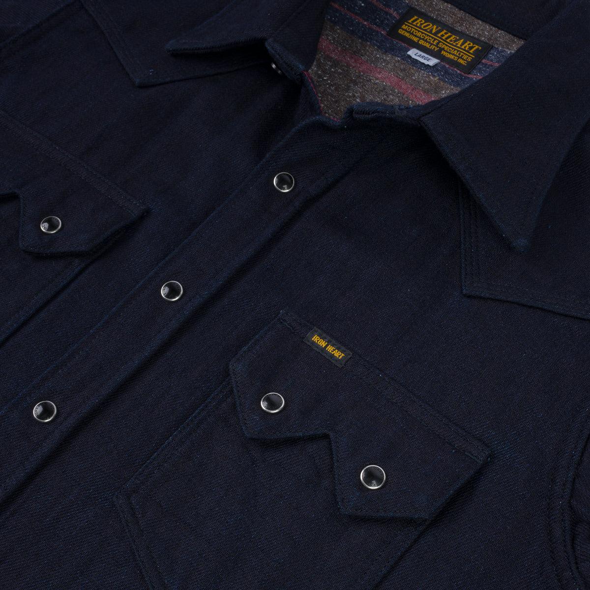 Image showing the IHSH-368-IND - 14oz Double Cloth Western Shirt - Indigo which is a Shirts described by the following info Iron Heart, Released, Shirts, Tops and sold on the IRON HEART GERMANY online store