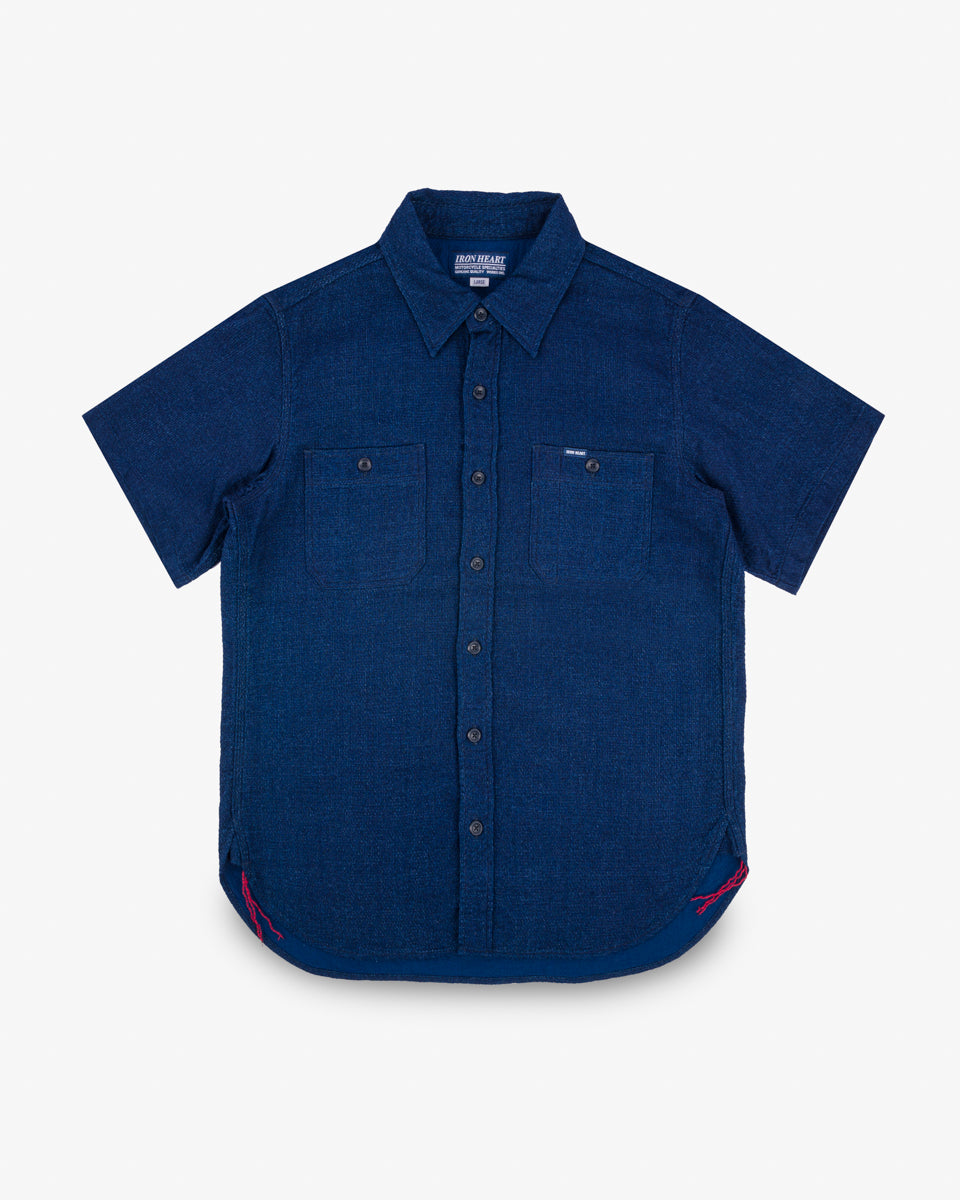 IHSH-417-IND - 5oz Double Gauze Short Sleeved Work Shirt - Indigo