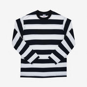 IHTB-09-BLK - 7.5oz Cotton Long-Sleeved Crew Neck - Black and White Stripes