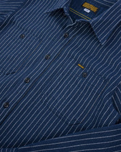 IHSH-402-NAV - Ultra Heavy Flannel Chalk Stripe Work Shirt - Navy