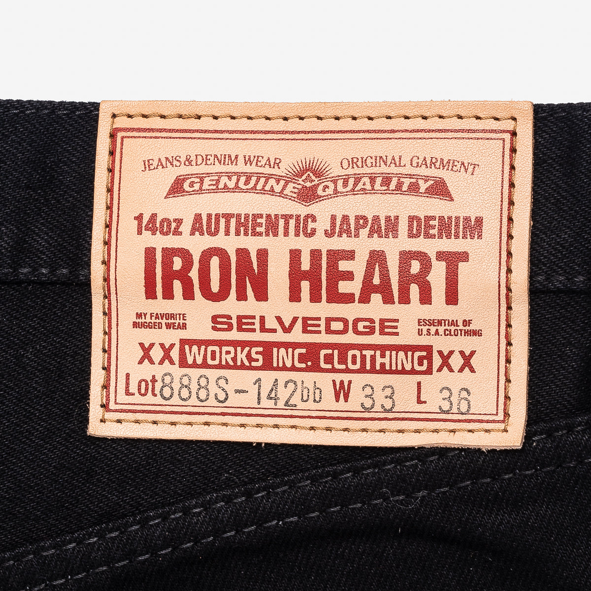 IH-888S-142BB - 14oz Selvedge Denim Medium/High Rise Tapered Jeans - Black/Black
