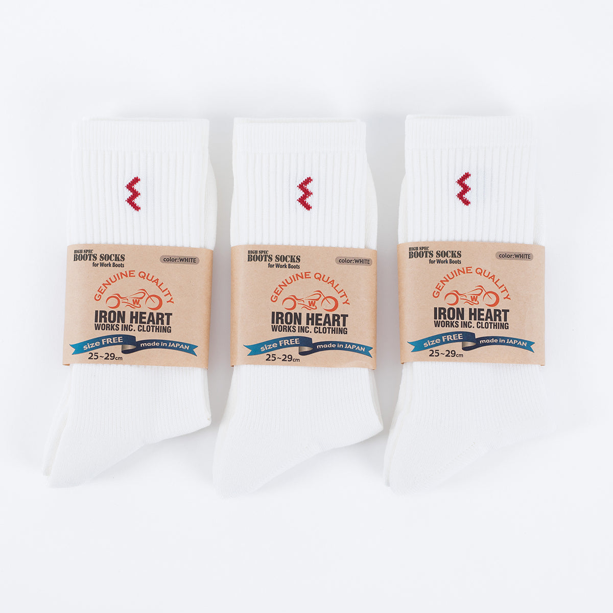 IHG-030-3-WHT - 3-Pack Iron Heart Boot Socks - White