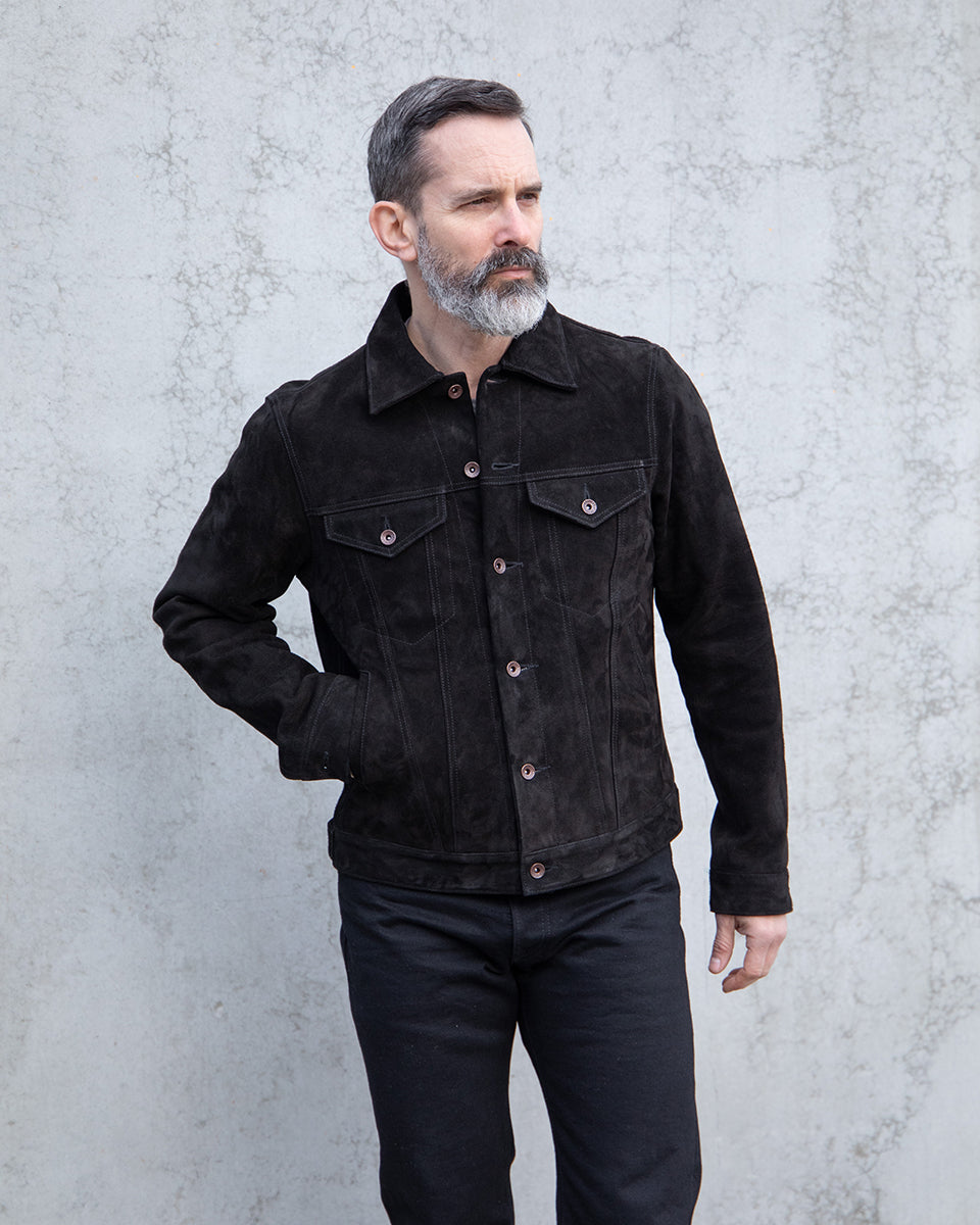 IHJ-155-BLK - Horsehide Suede Modified Type III Jacket - Black