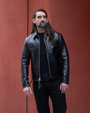 IHJ-54-BLK - Japanese Horsehide Rider’s Jacket with collar - Black (Tea-Core Dyed)