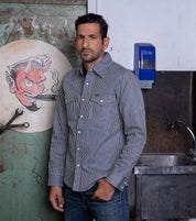 IHSH-07-IND - 12oz Hickory Stripe Western Shirt - Indigo
