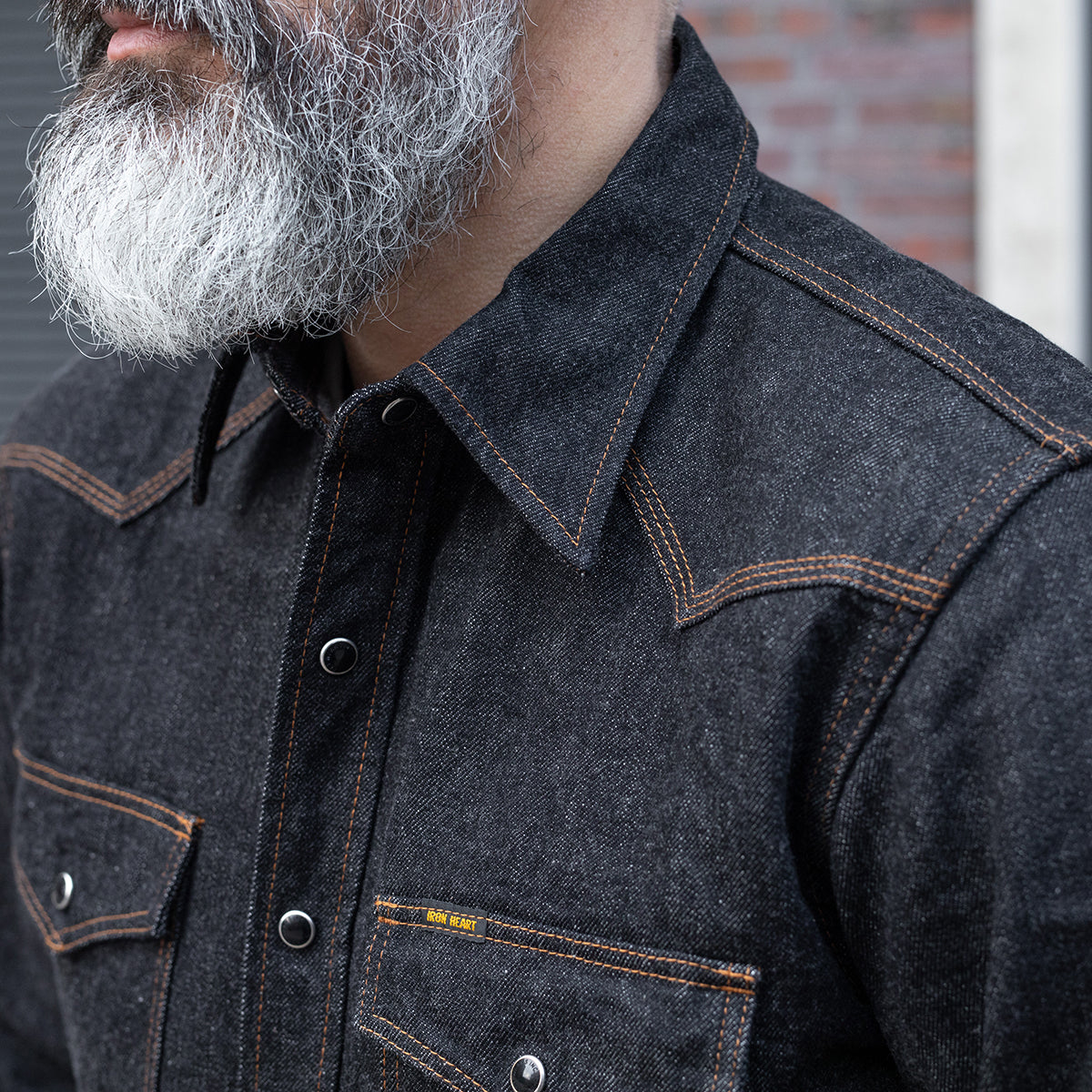 IHSH-33-BLK - 12oz Selvedge Denim Western Shirt - Black