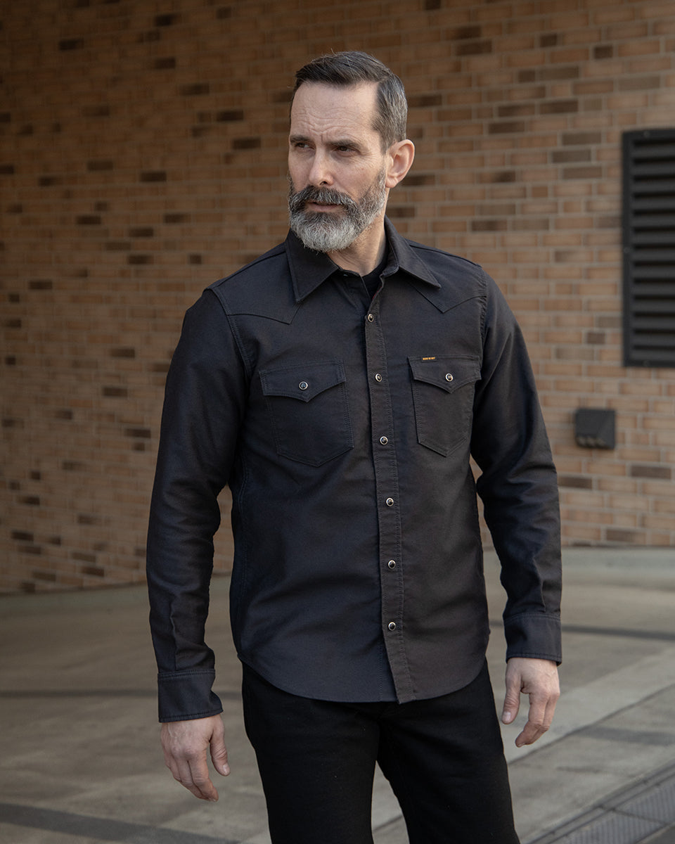 IHSH-426-BLK - 12oz Military Moleskin Western Shirt - Black