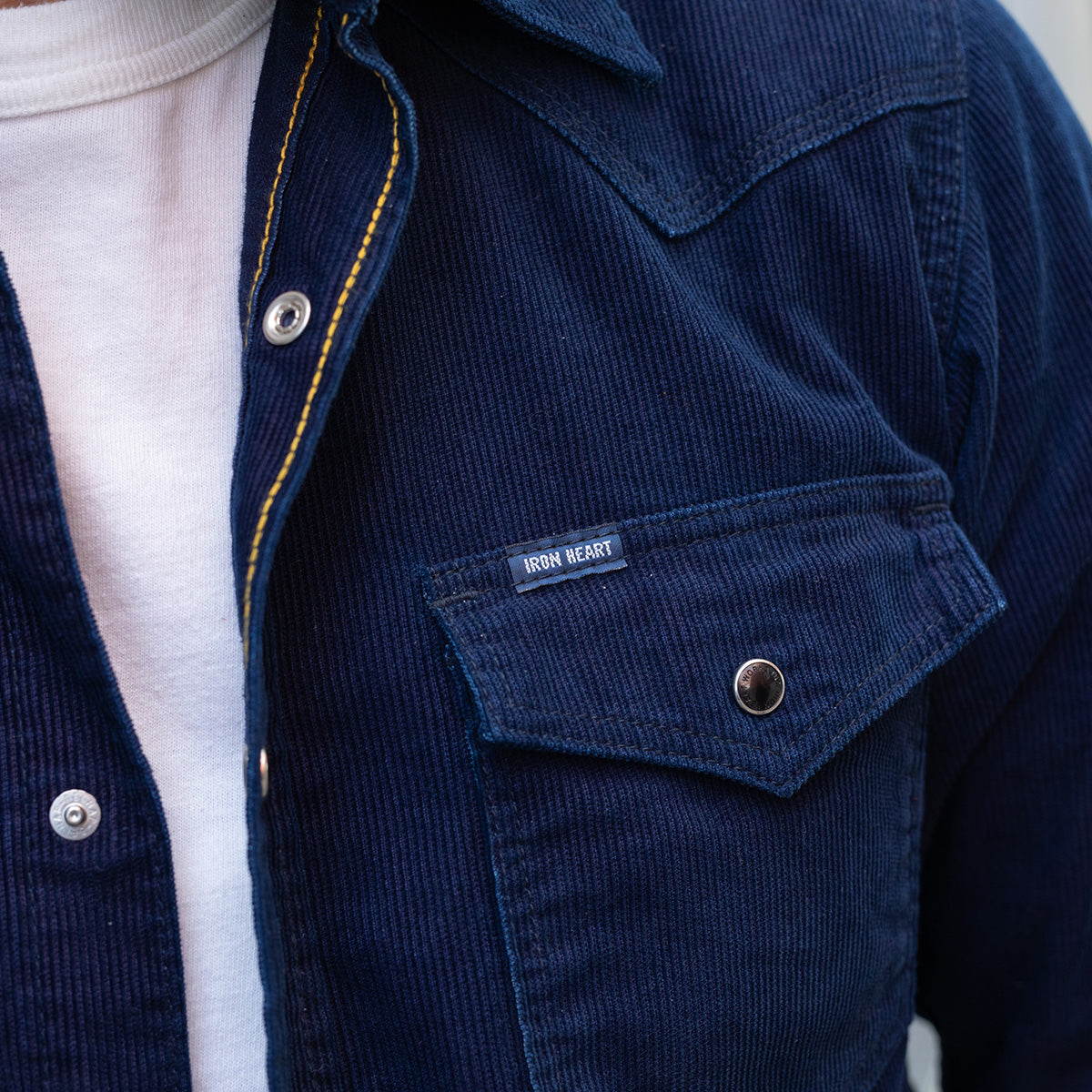 IHSH-438-IND - 7.5oz Selvedge Corduroy Western Shirt - Indigo