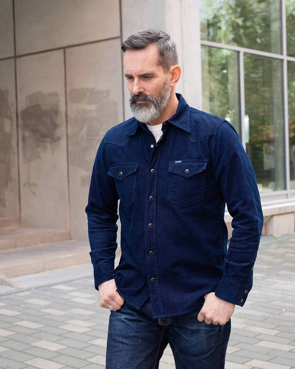 IHSH-438-IND - 7.5oz Selvedge Corduroy Western Shirt - Indigo