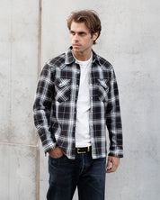 IHSH-439-BLK - 9oz Selvedge Flannel Western Shirt - Black Check