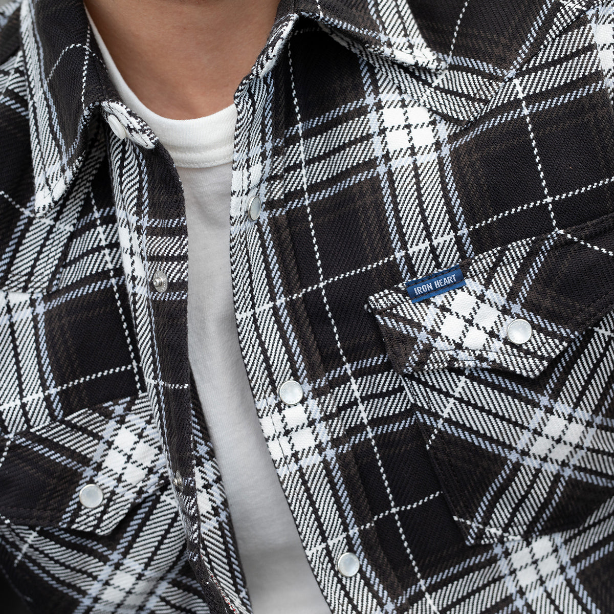 IHSH-439-BLK - 9oz Selvedge Flannel Western Shirt - Black Check