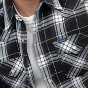 IHSH-439-BLK - 9oz Selvedge Flannel Western Shirt - Black Check