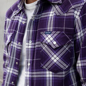 IHSH-439-PUR - 9oz Selvedge Flannel Western Shirt - Purple Check