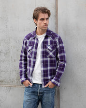 IHSH-439-PUR - 9oz Selvedge Flannel Western Shirt - Purple Check