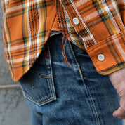 IHSH-442-ORA - 9oz Selvedge Flannel Work Shirt - Orange Check