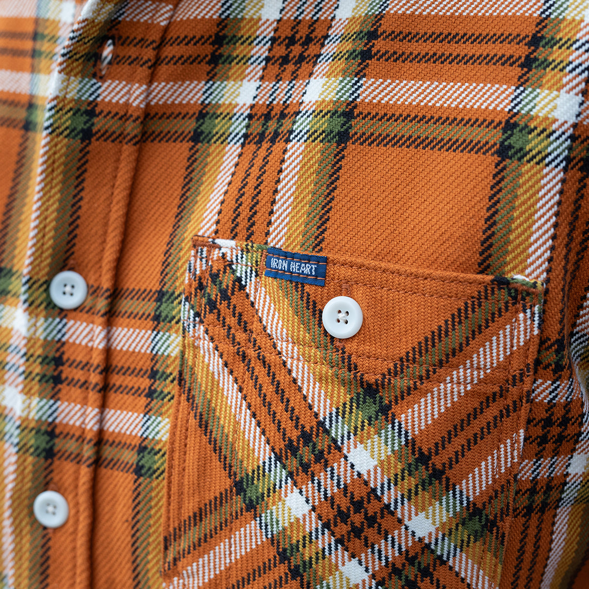 IHSH-442-ORA - 9oz Selvedge Flannel Work Shirt - Orange Check