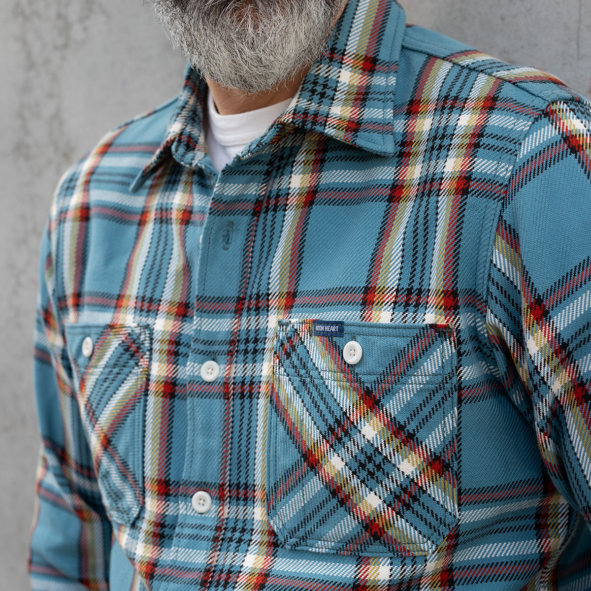 IHSH-442-SAX - 9oz Selvedge Flannel Work Shirt - Sax Blue Check