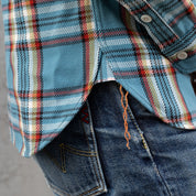 IHSH-442-SAX - 9oz Selvedge Flannel Work Shirt - Sax Blue Check