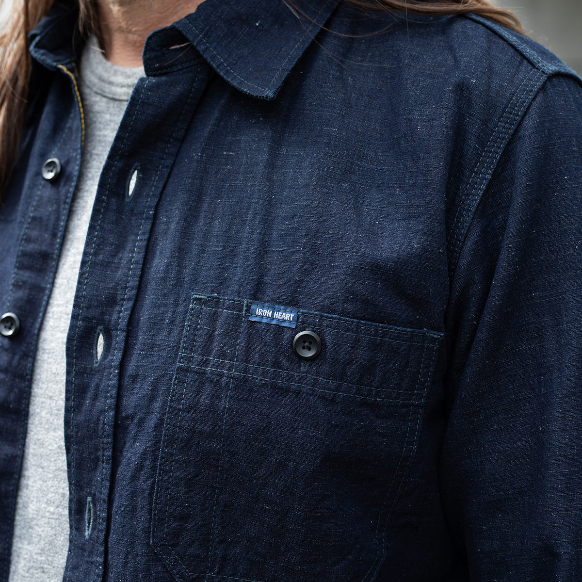 IHSH-443-IND - 7oz Cotton Linen Chambray Work Shirt - Indigo